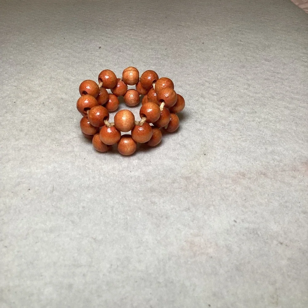 Vintage Set of 4 Beaded Wood Napkin Rings Brown Boho Rustic Table Decor